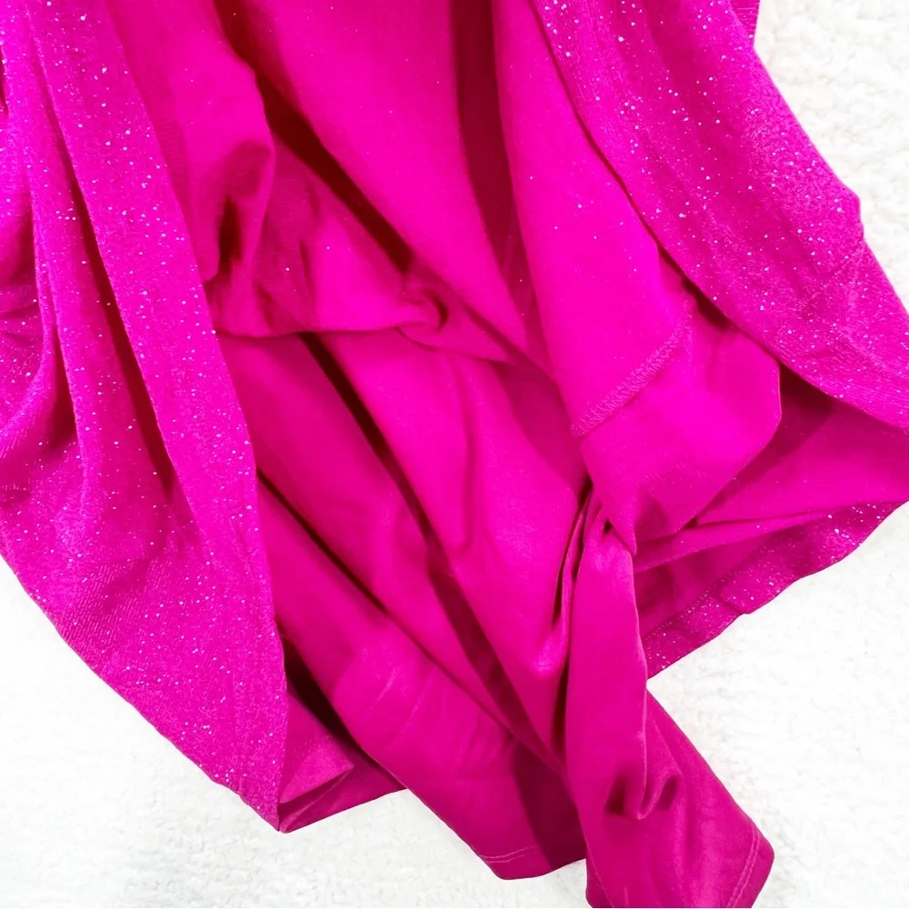 Candalite pink sparkley long sleeve side ruched dress Size L New with tag
